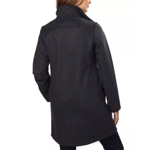 NWOT Pendleton Cascade Wool Coat Charcoal Funnel Neck Stripe Lining Women’s sz L - Picture 4 of 16